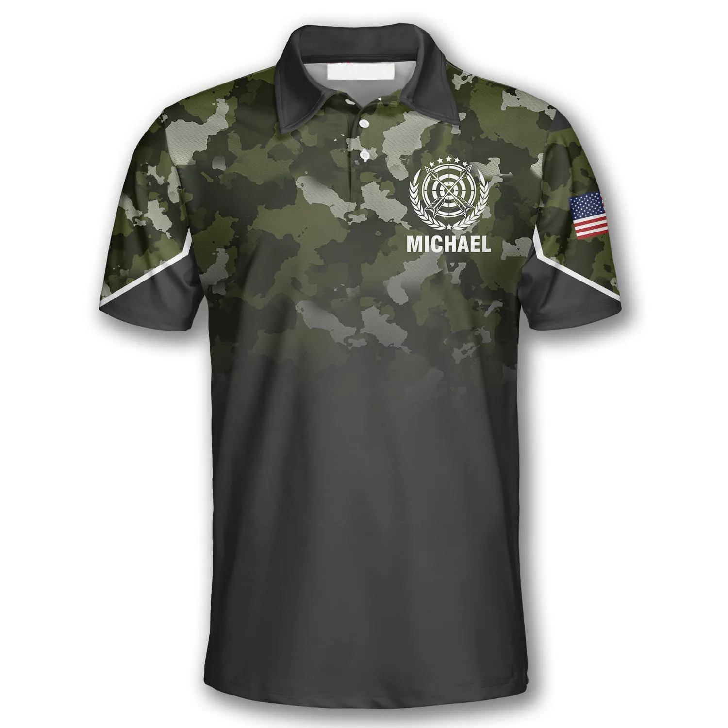 3D All Over Print Gradient Camo American Flag Custom Archery Polo Shirts for Men