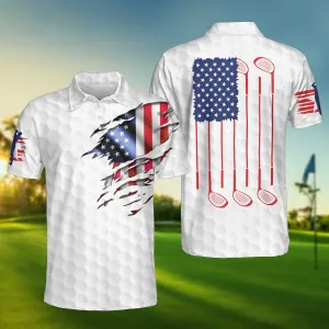 3D Print Golf Shirts For Men, Golf American Flag Polo Shirt, Usa Flag Golf Shirt, Patriotic Golfer Shirt Coolspod