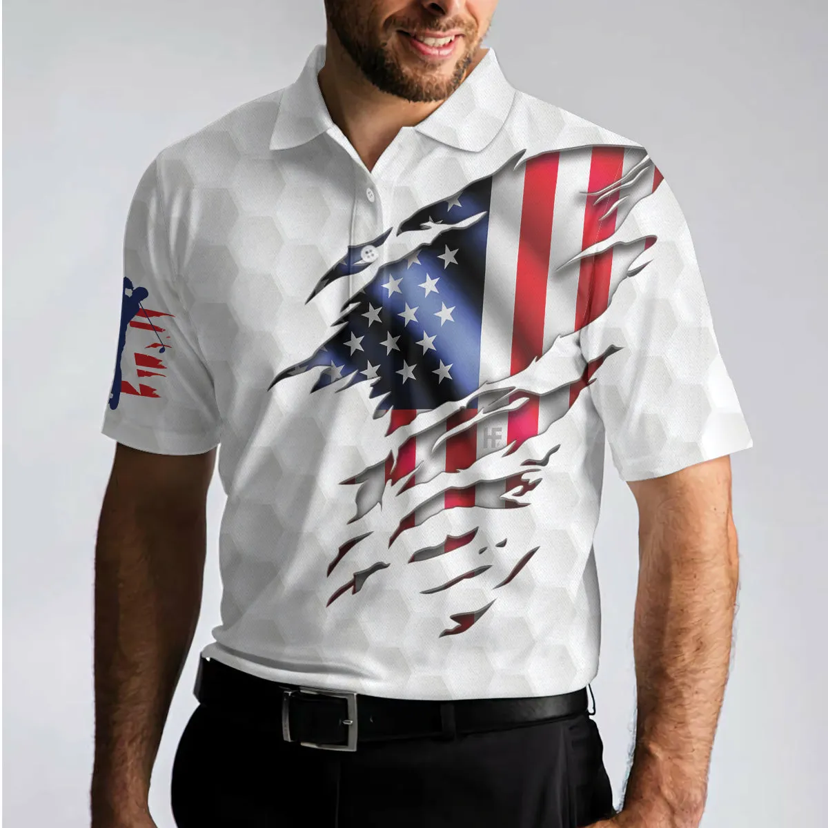 3D Print Golf Shirts For Men, Golf American Flag Polo Shirt, Usa Flag Golf Shirt, Patriotic Golfer Shirt Coolspod