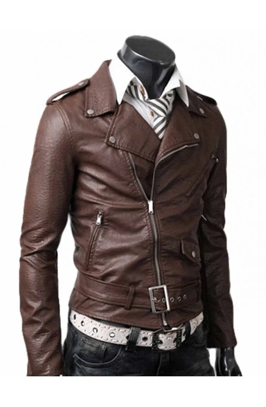 Belted Bomber Slim Fit Leather Jacket