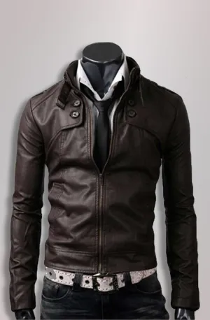 Belted Bomber Slim Fit Leather Jacket