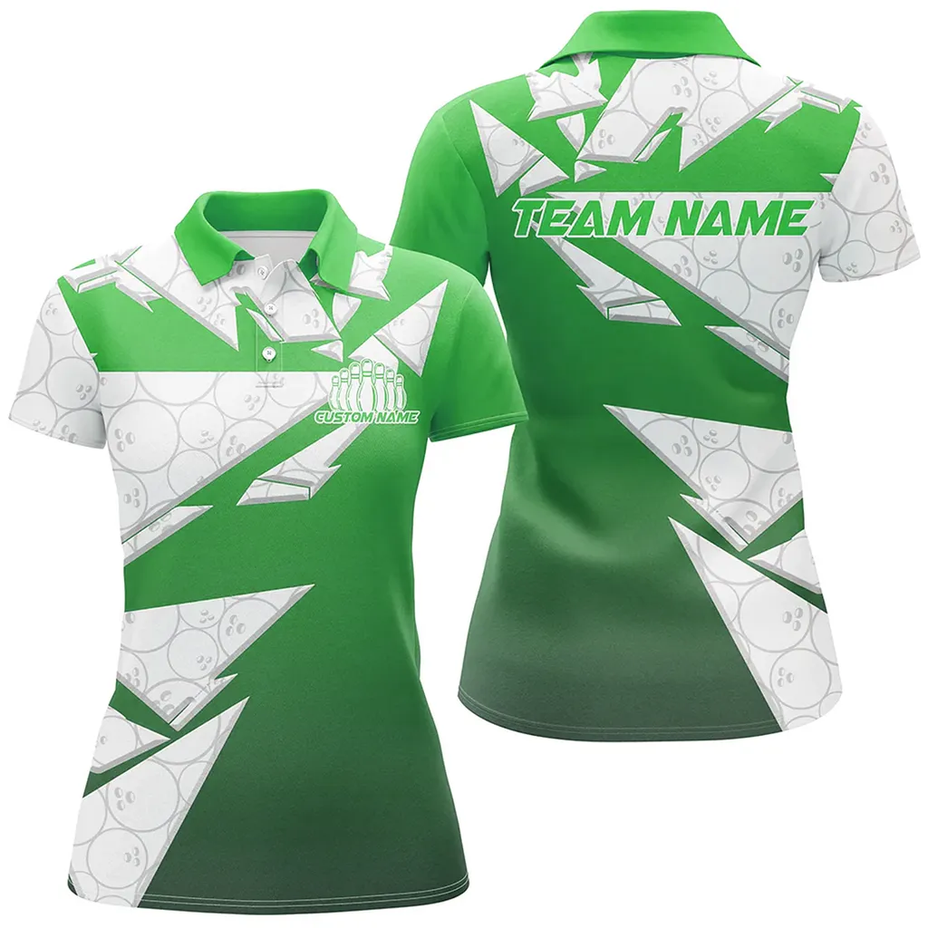 Bowling And Pins Pattern Bowlers Outfits Multicolor Option Customized Name 3D Polo Shirt For Women