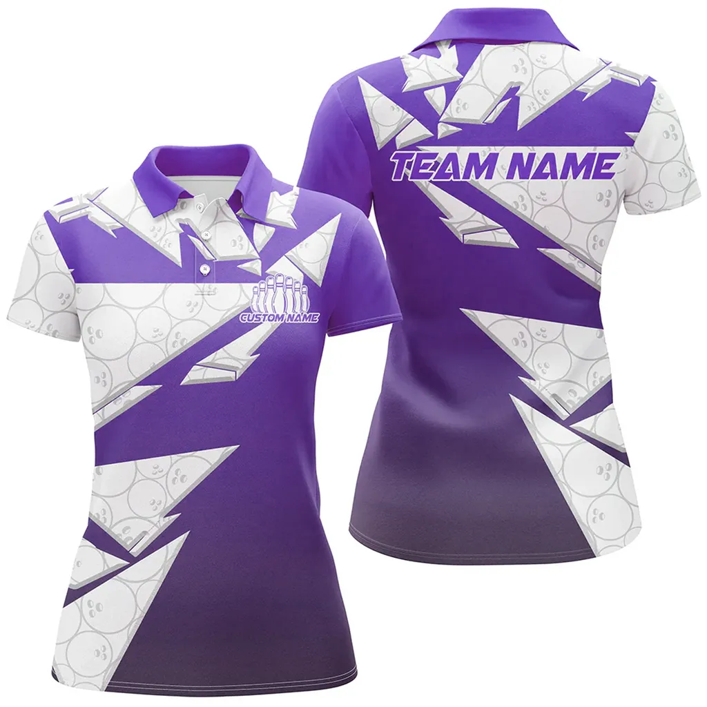 Bowling And Pins Pattern Bowlers Outfits Multicolor Option Customized Name 3D Polo Shirt For Women