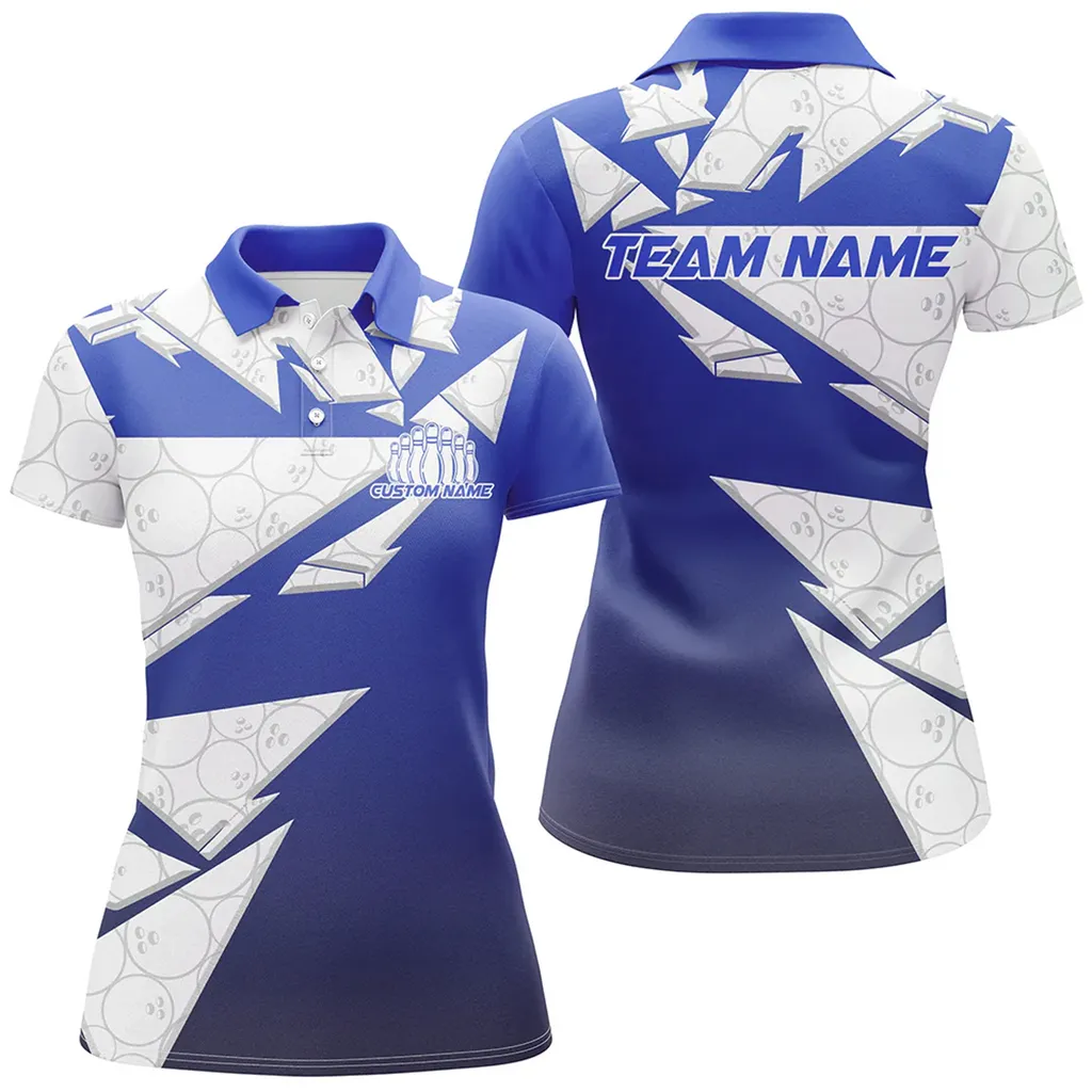 Bowling And Pins Pattern Bowlers Outfits Multicolor Option Customized Name 3D Polo Shirt For Women