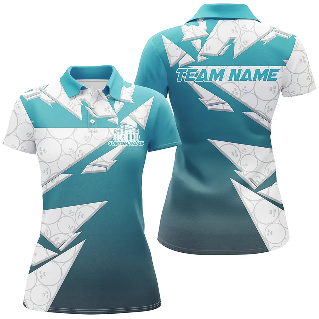 Bowling And Pins Pattern Bowlers Outfits Multicolor Option Customized Name 3D Polo Shirt For Women