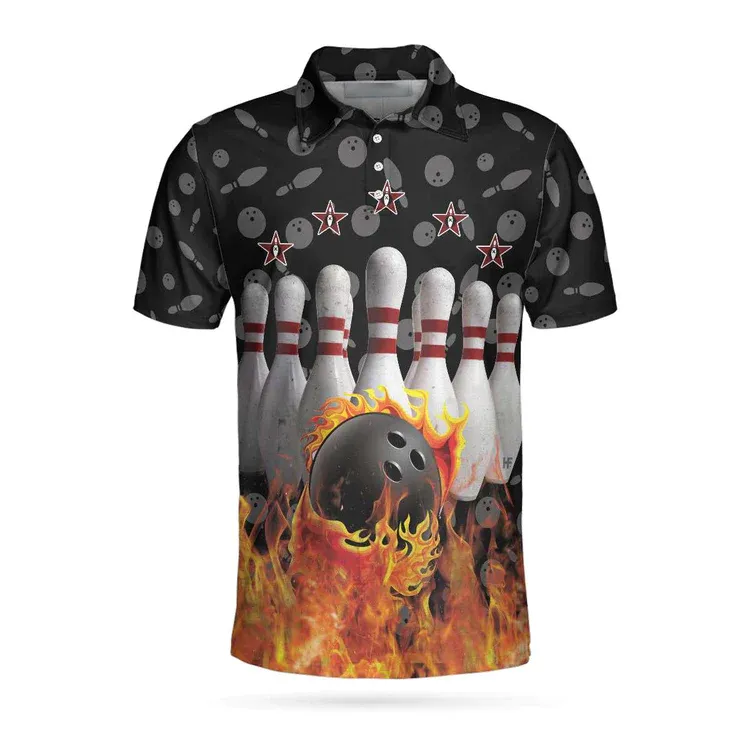 Bowling Skull Flame Custom Polo Shirt, Personalized Skull Bowling Polo Style Shirt, Bowling Gift Idea