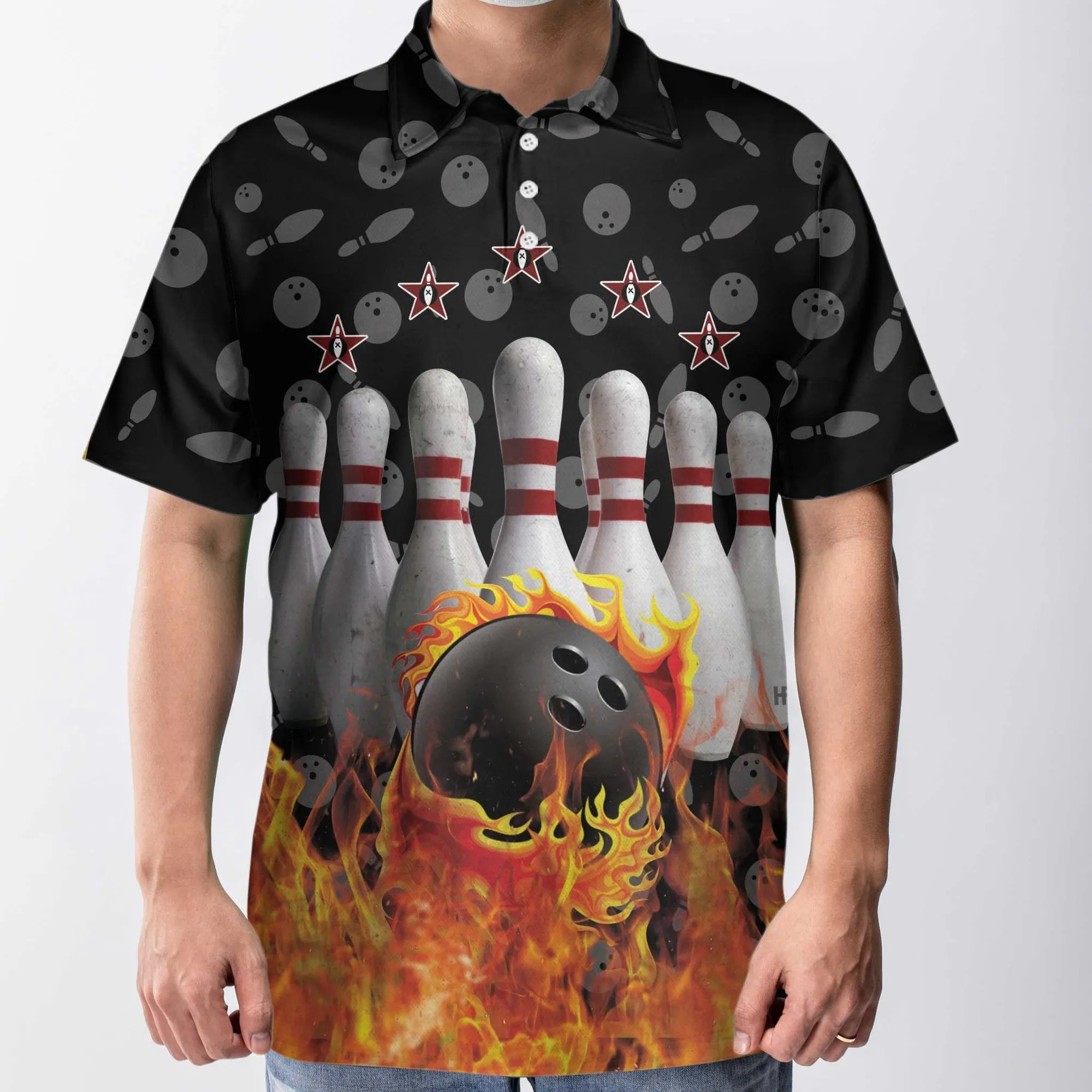 Bowling Skull Flame Custom Polo Shirt, Personalized Skull Bowling Polo Style Shirt, Bowling Gift Idea