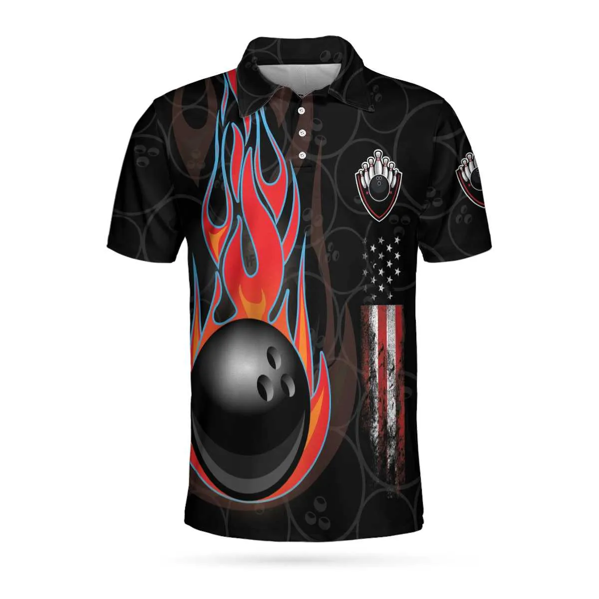 Bowling Skull Short Sleeve Custom Polo Shirt, Personalized Skull American Flag Polo Shirt, Best Bowling Shirt For Men Coolspod