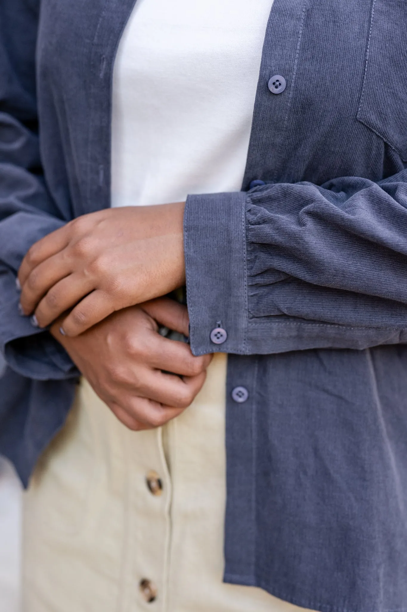 Brushed Corduroy Button-Up Blouse