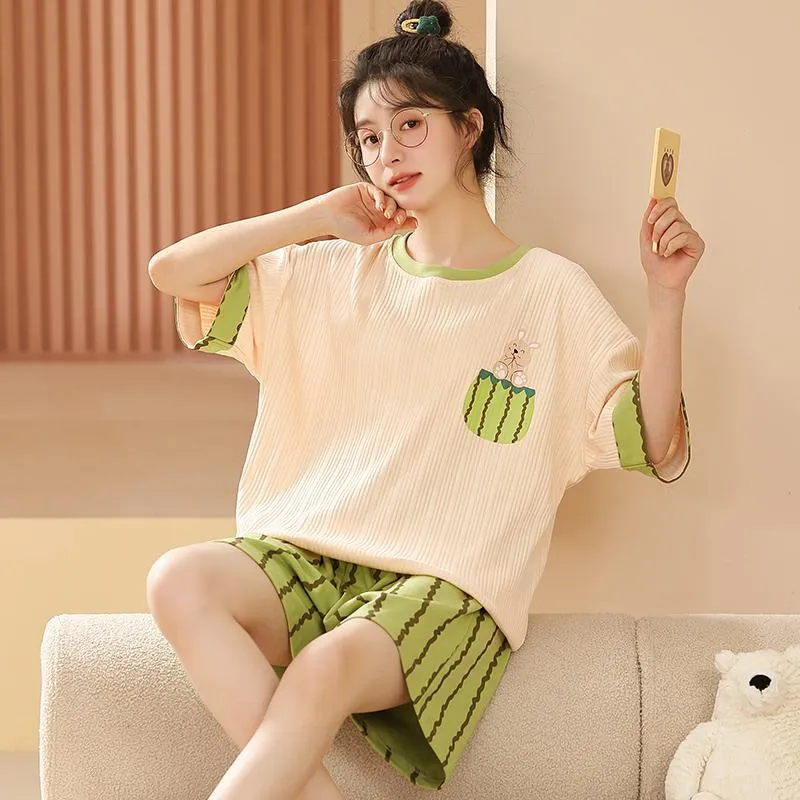 Bunny Short Sleeves Cotton Cute Tops & Pants Lounge Set