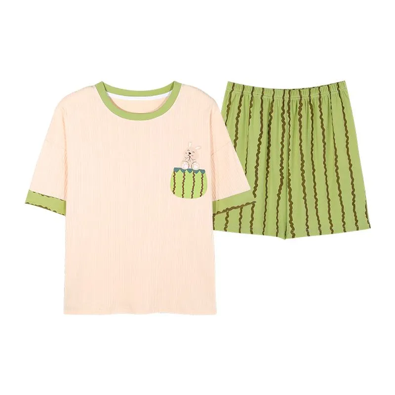 Bunny Short Sleeves Cotton Cute Tops & Pants Lounge Set