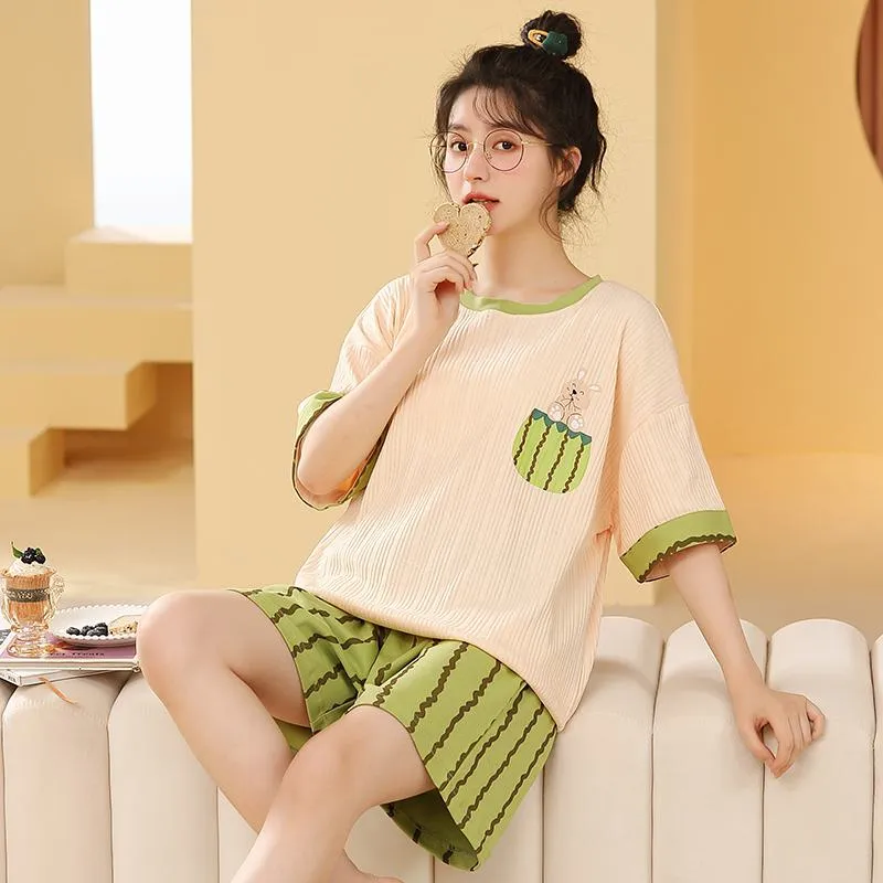 Bunny Short Sleeves Cotton Cute Tops & Pants Lounge Set