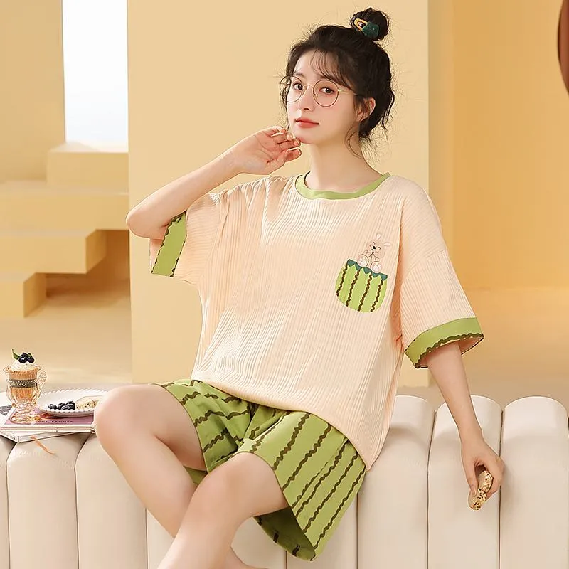 Bunny Short Sleeves Cotton Cute Tops & Pants Lounge Set