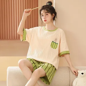 Bunny Short Sleeves Cotton Cute Tops & Pants Lounge Set