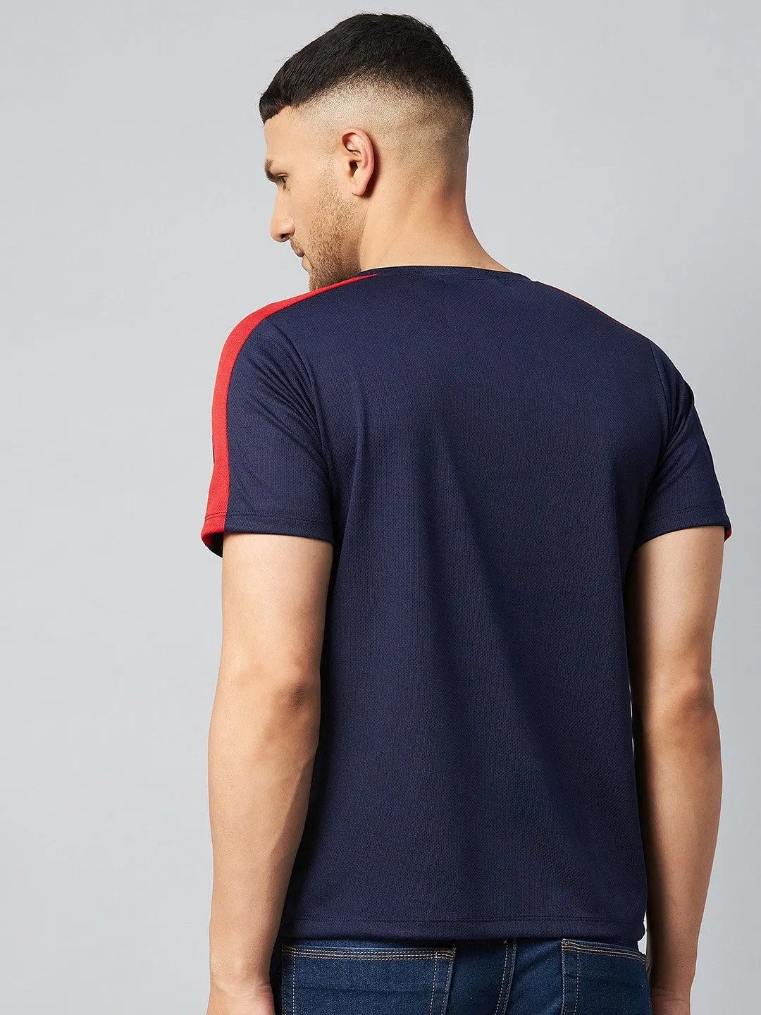 Color Block V Neck T-shirt (Navy Blue) (Pack of 1)