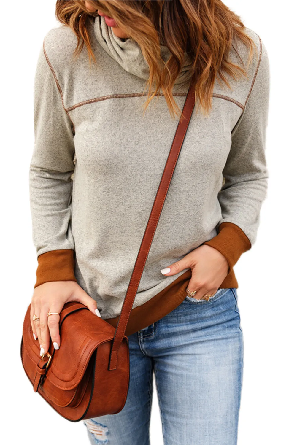 Contrast Cowl Neck Long Sleeve Top