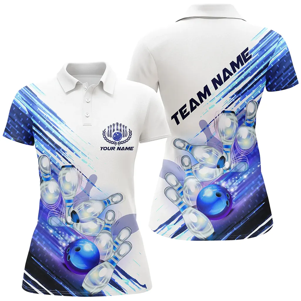 Coolspod Bowling And Pins Matching Customized Name 3D Polo Shirt For Women