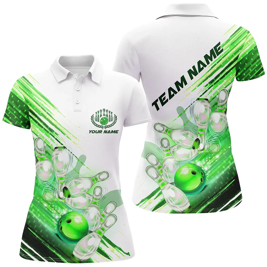 Coolspod Bowling And Pins Matching Customized Name 3D Polo Shirt For Women