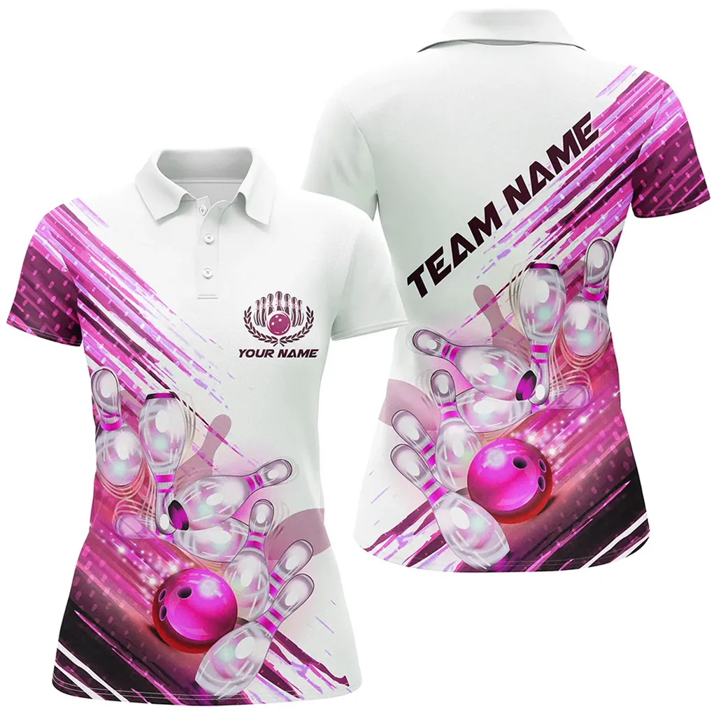 Coolspod Bowling And Pins Matching Customized Name 3D Polo Shirt For Women