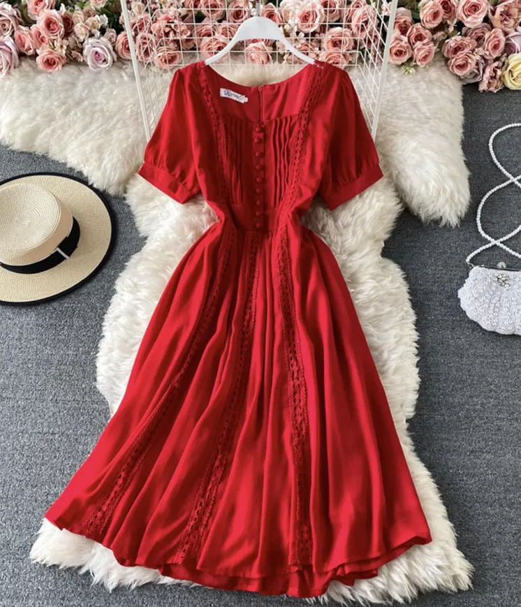 Cute Chiffon Lace Dress A Line Dress     S4450