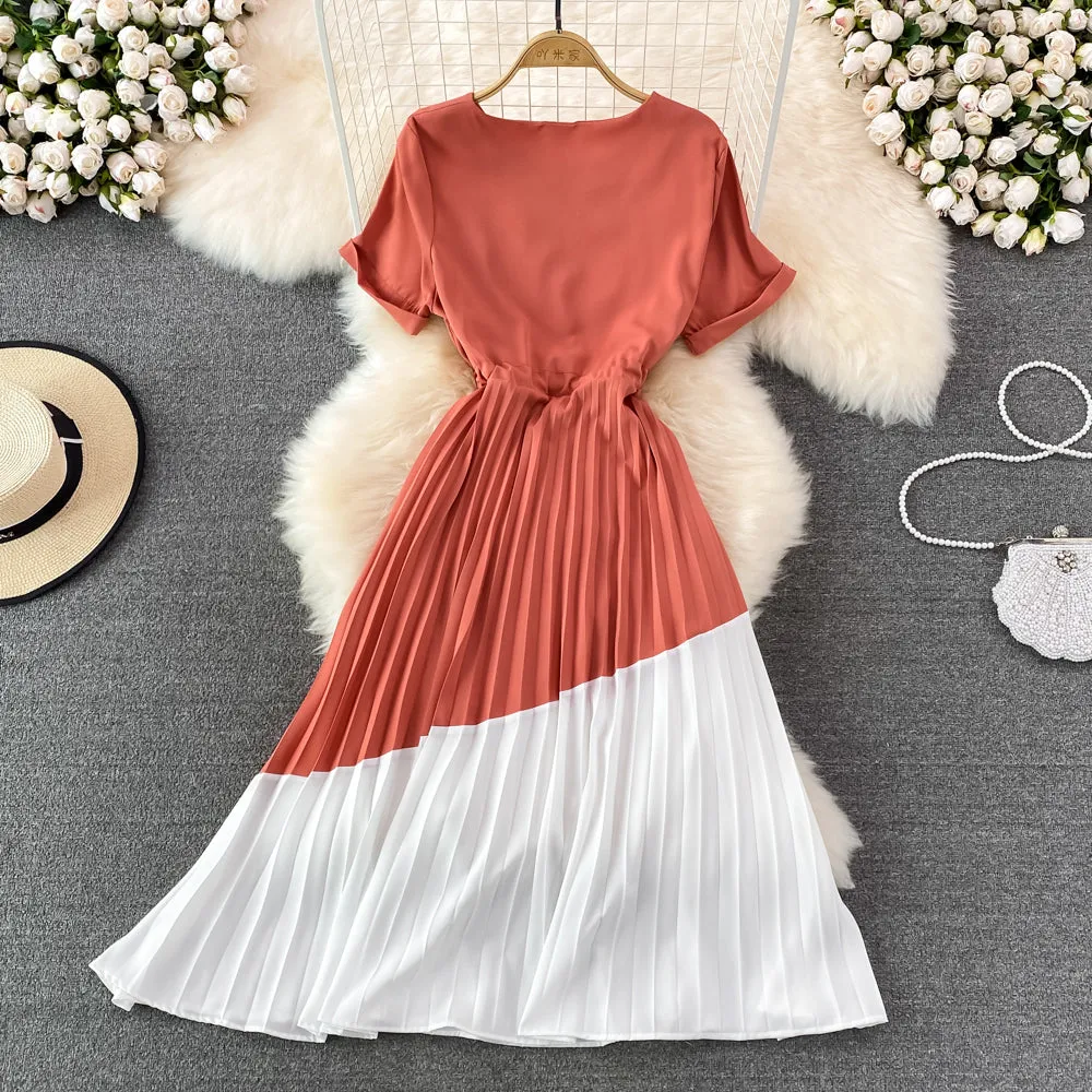 Cute colorblock A line dress fashion dress    S396