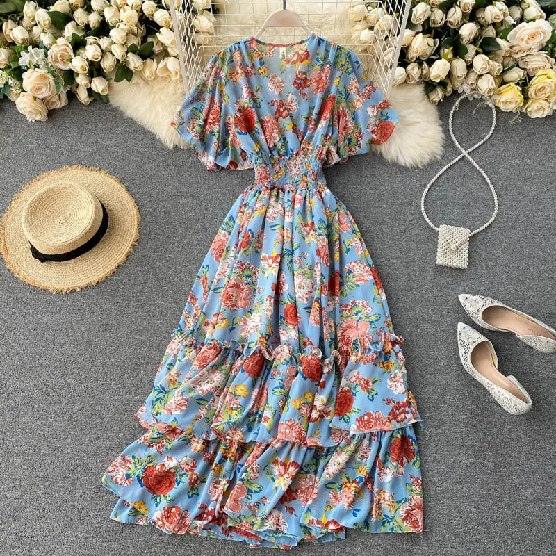 Cute v neck floral dress A line fashion dress  S61