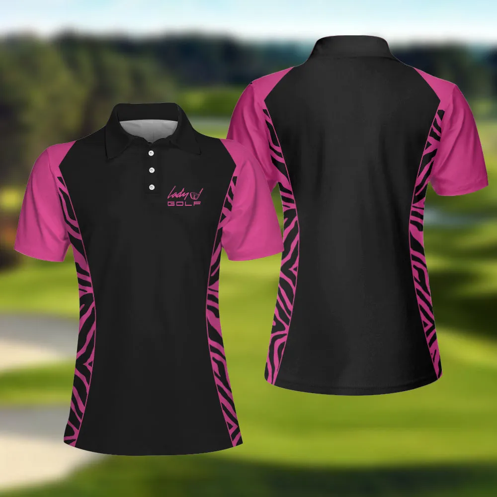 Dark Pink Zebra For Lady Golfer Golf Short Sleeve Women Polo Shirt, Best Shirt For Ladies