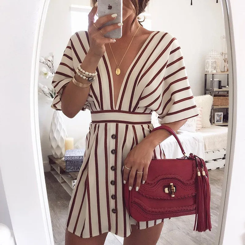 Deep V-neck Women's Summer Casual Mini Dress