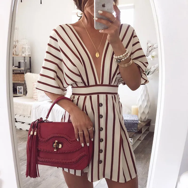 Deep V-neck Women's Summer Casual Mini Dress