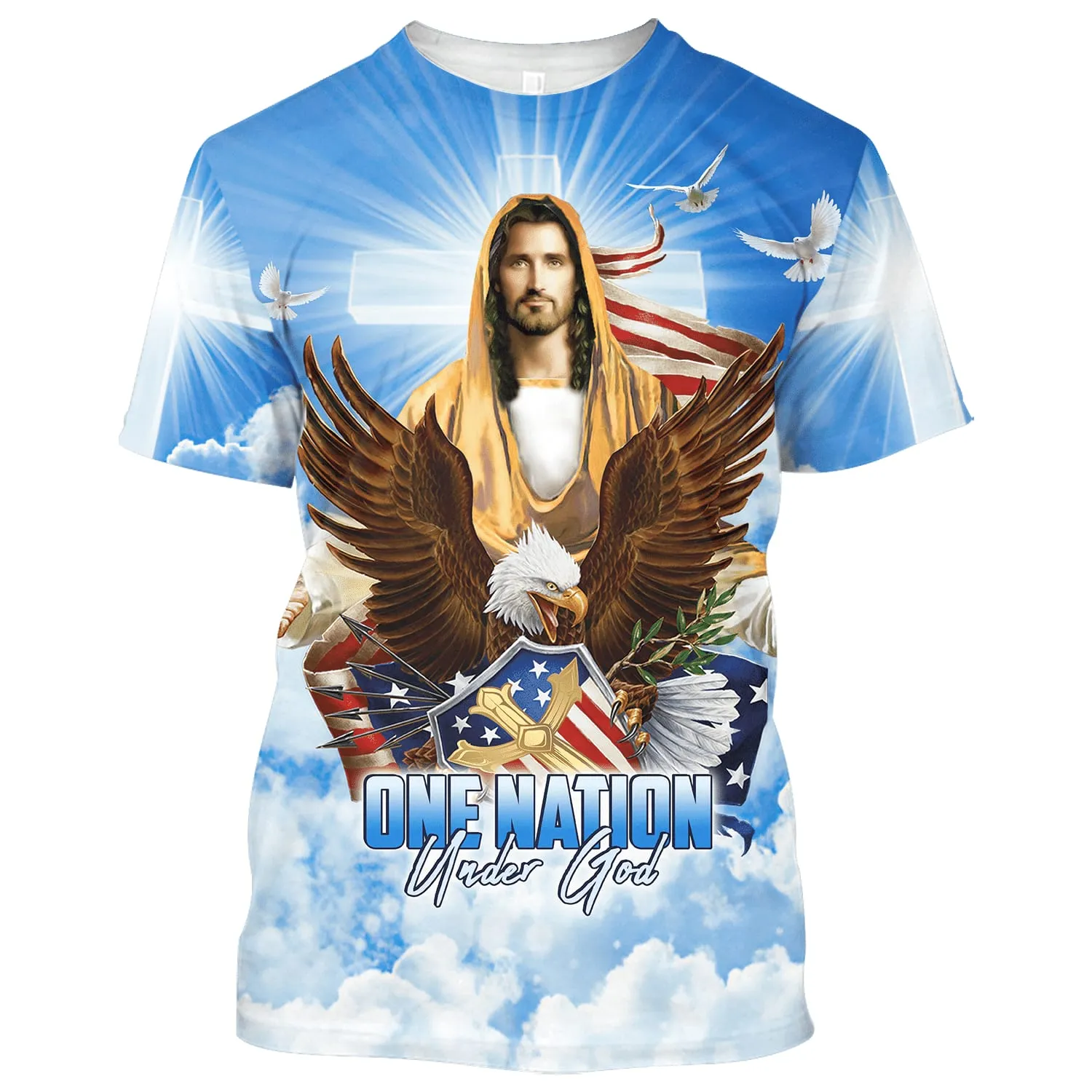 Eagle Jesus Amercican One Nation Under God 3d All Over Print Shirt - Christian 3d Shirts For Men Women