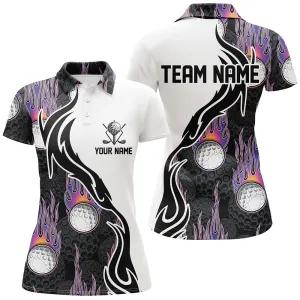 Fire Golf Ball Multicolor Flames Women Golf Polo Shirts, Personalized Golf Shirts For Women, Golfing Gifts