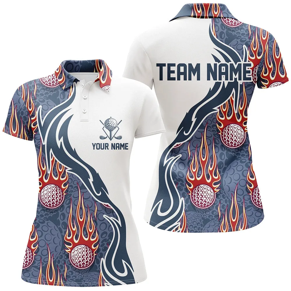 Fire Golf Ball Multicolor Flames Women Golf Polo Shirts, Personalized Golf Shirts For Women, Golfing Gifts