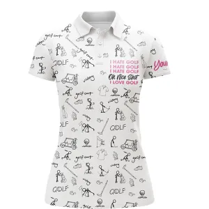 Funny Womens Golf Polo Shirts Custom I Hate Golf Nice Shot I Love Golf Icons Pattern Ladies Golf Tops