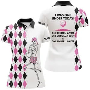 Golf Multicolor Skull Women Golf Polo Shirts Custom I Was One Under Today One Under A Tree, Bush And Water