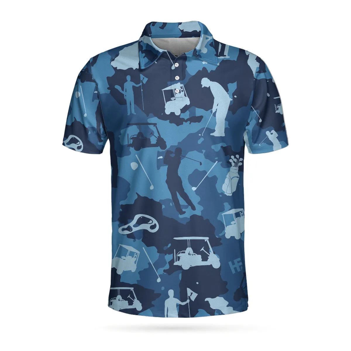 Golf Ocean Blue Camouflage Polo Shirt, Streetwear Golfing Polo Shirt, Camo Golf Shirt For Men Coolspod