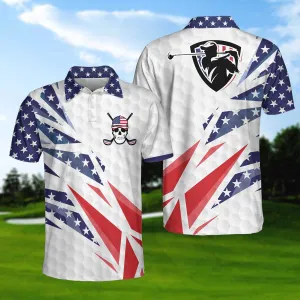 Golf Texture Swing Short Sleeve Golf Polo Shirt, Fierce American Flag Polo Shirt, Patriotic Golf Shirt For Men Coolspod