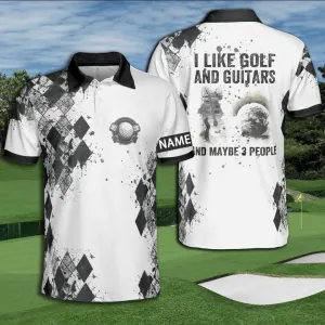 Golf Watercolor I Like Golf And Guitar And Maybe 3 People Polo Shirt Personalized Golf Shirt Men