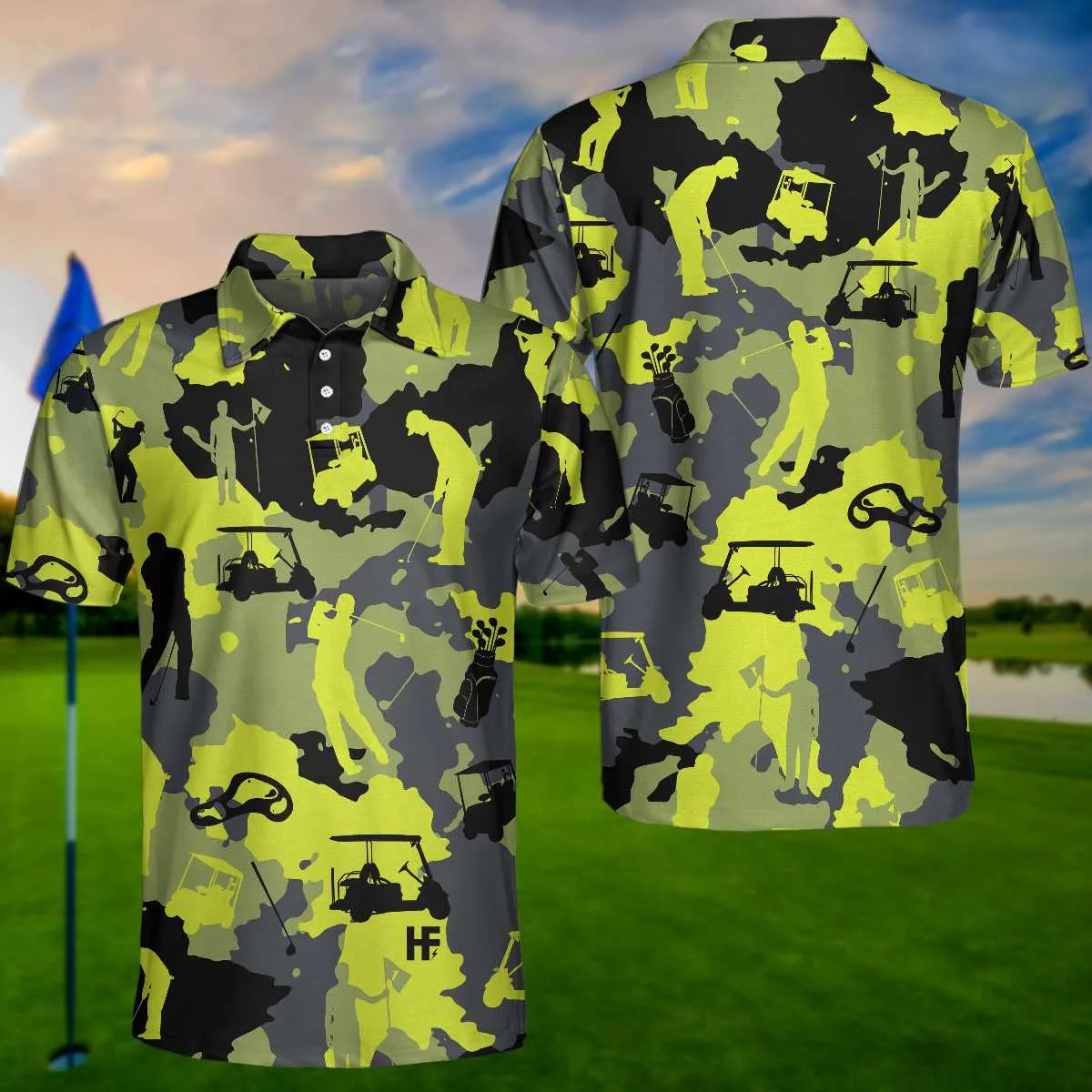 Green And Grey Camouflage Golf Polo Shirt, Military Streetwear Polo Shirt, Camo Golf Shirt For Men Coolspod