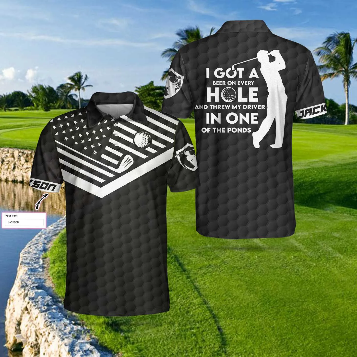 I Got A Hole In One Custom Polo Shirt, Personalized Golf American Flag Polo Shirt, Cool Golf Shirt For Men Coolspod