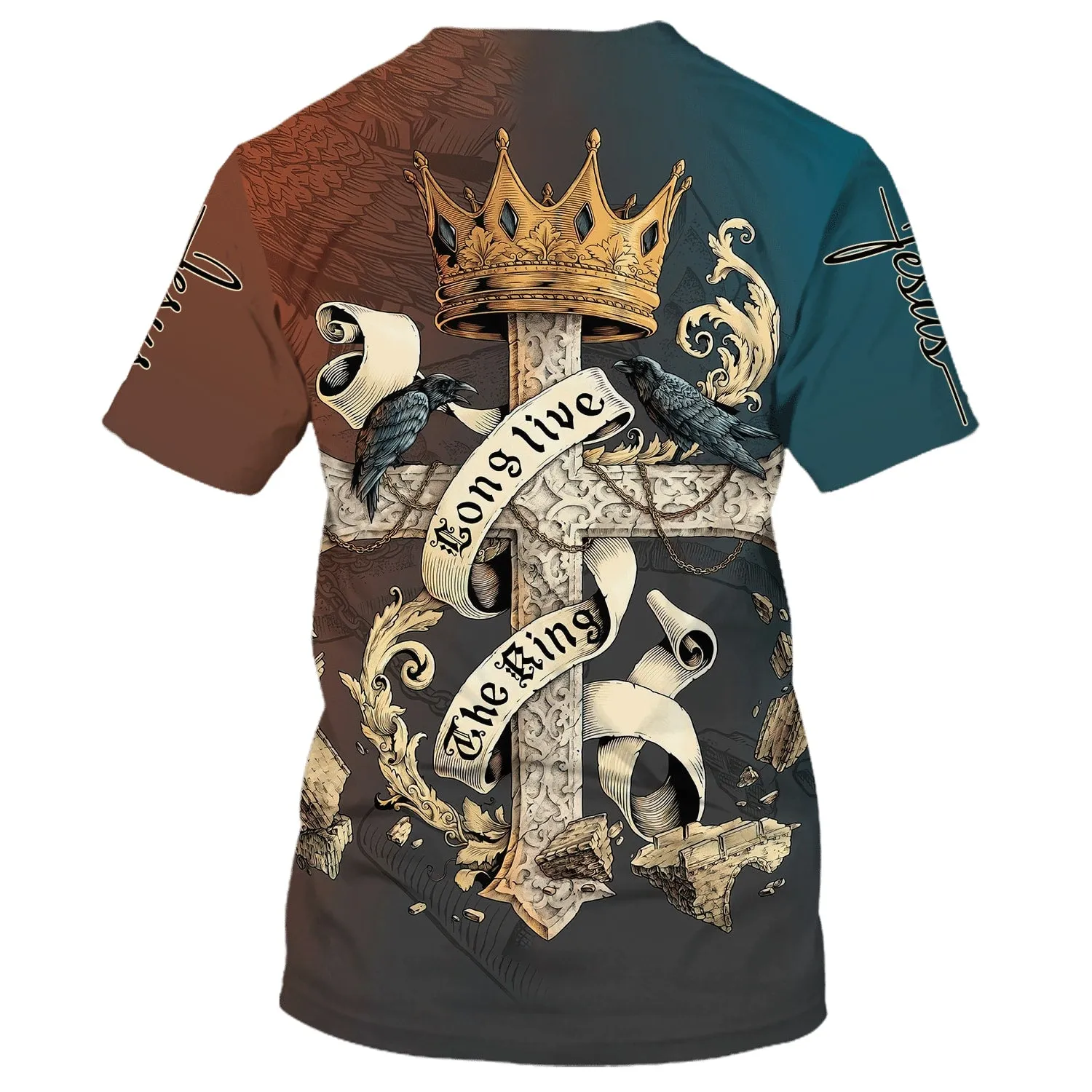 Long Live The King Shirts - Cross Crown Of Thorns 3D All Over Printed Shirt for Men and Women