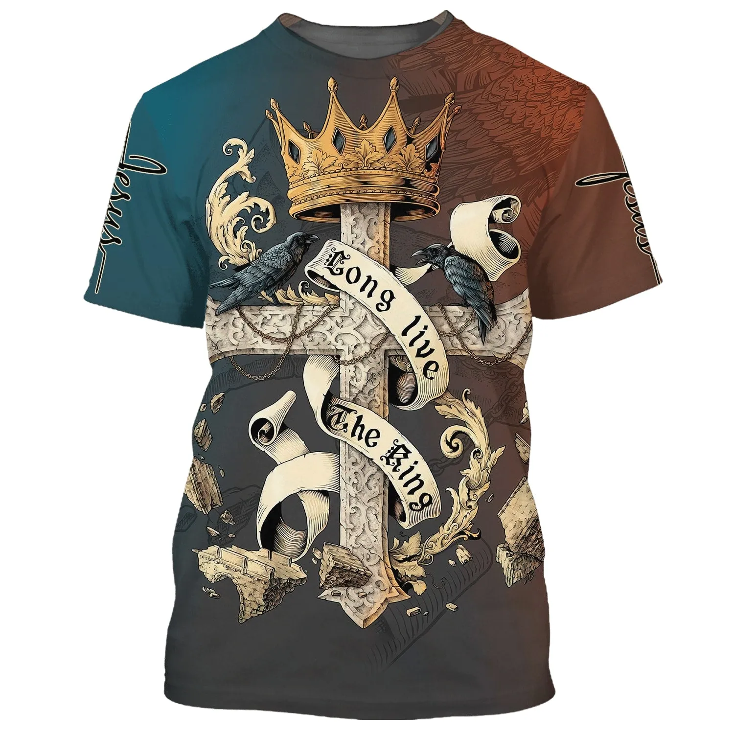 Long Live The King Shirts - Cross Crown Of Thorns 3D All Over Printed Shirt for Men and Women