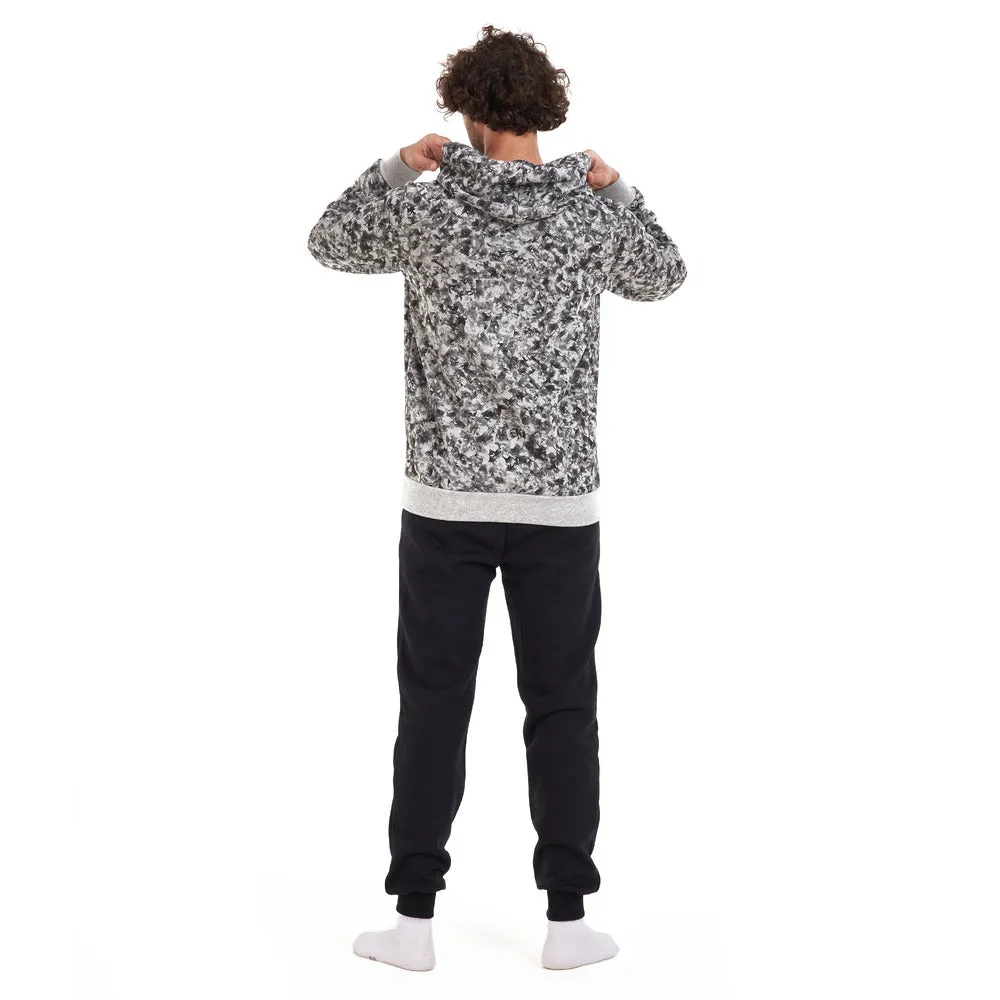 Men Winter Pajama Set Black Abstract Sweatshirt   Black Pants