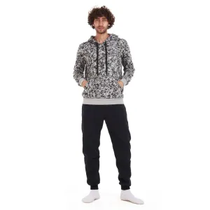 Men Winter Pajama Set Black Abstract Sweatshirt   Black Pants