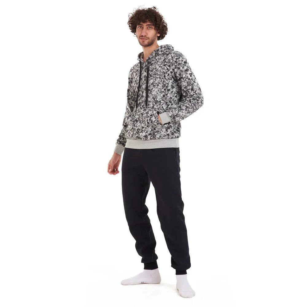 Men Winter Pajama Set Black Abstract Sweatshirt   Black Pants