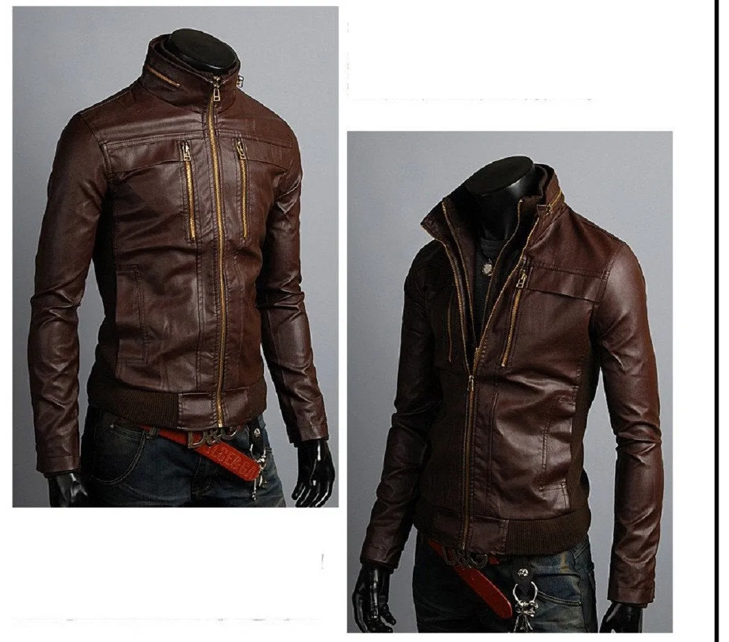 Men's  Casual Slim Fit 735 Biker Leather Jackets