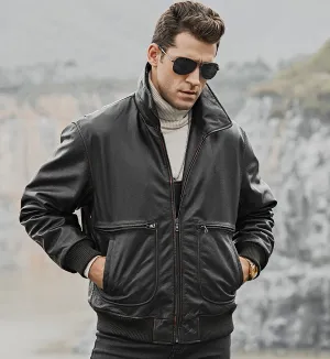 Men's Real Cow Leather Bomber Jacket Air Force Winter Style