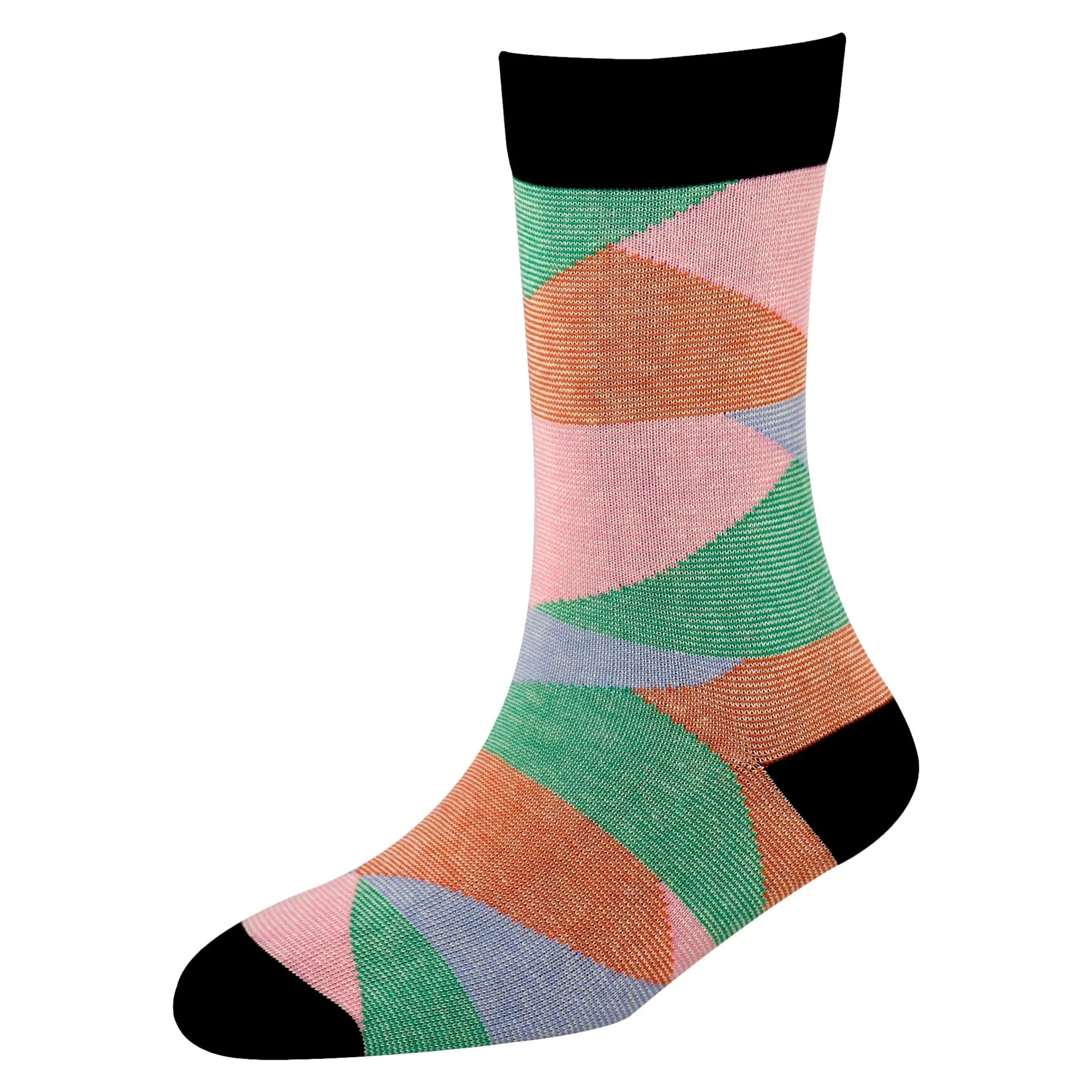 Men's YW-M1-326 Fashion Stripe Multi Blocks Crew Socks