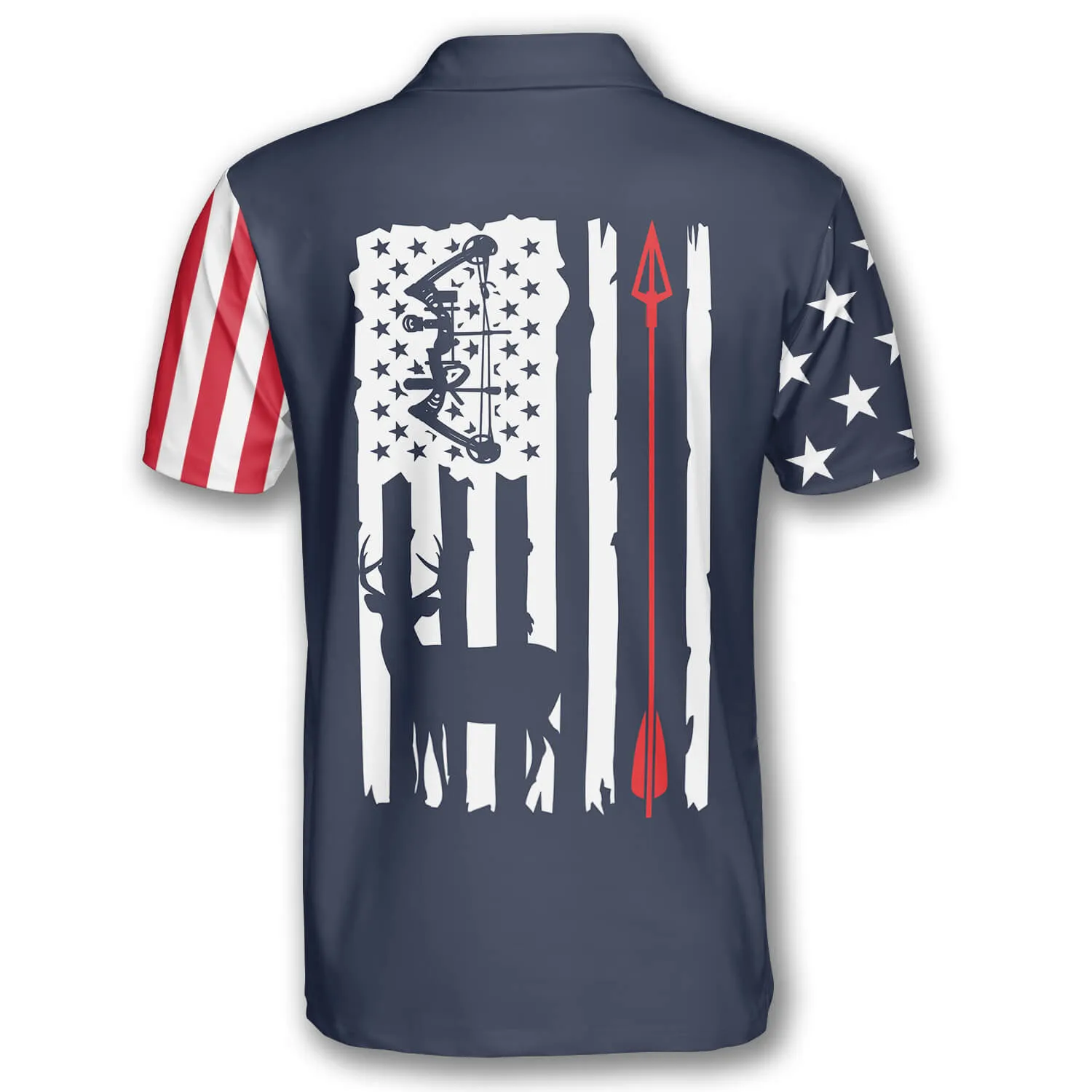 Navy American Flag Custom Archery Shirts for Men, Archery Flag American Polo Shirt, Uniform for Archery Player