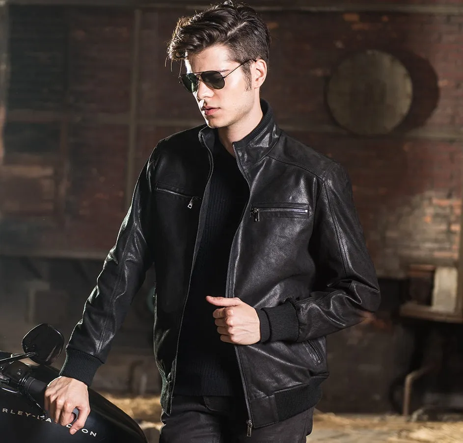 Party Style Mens Black Leather Biker Jacket