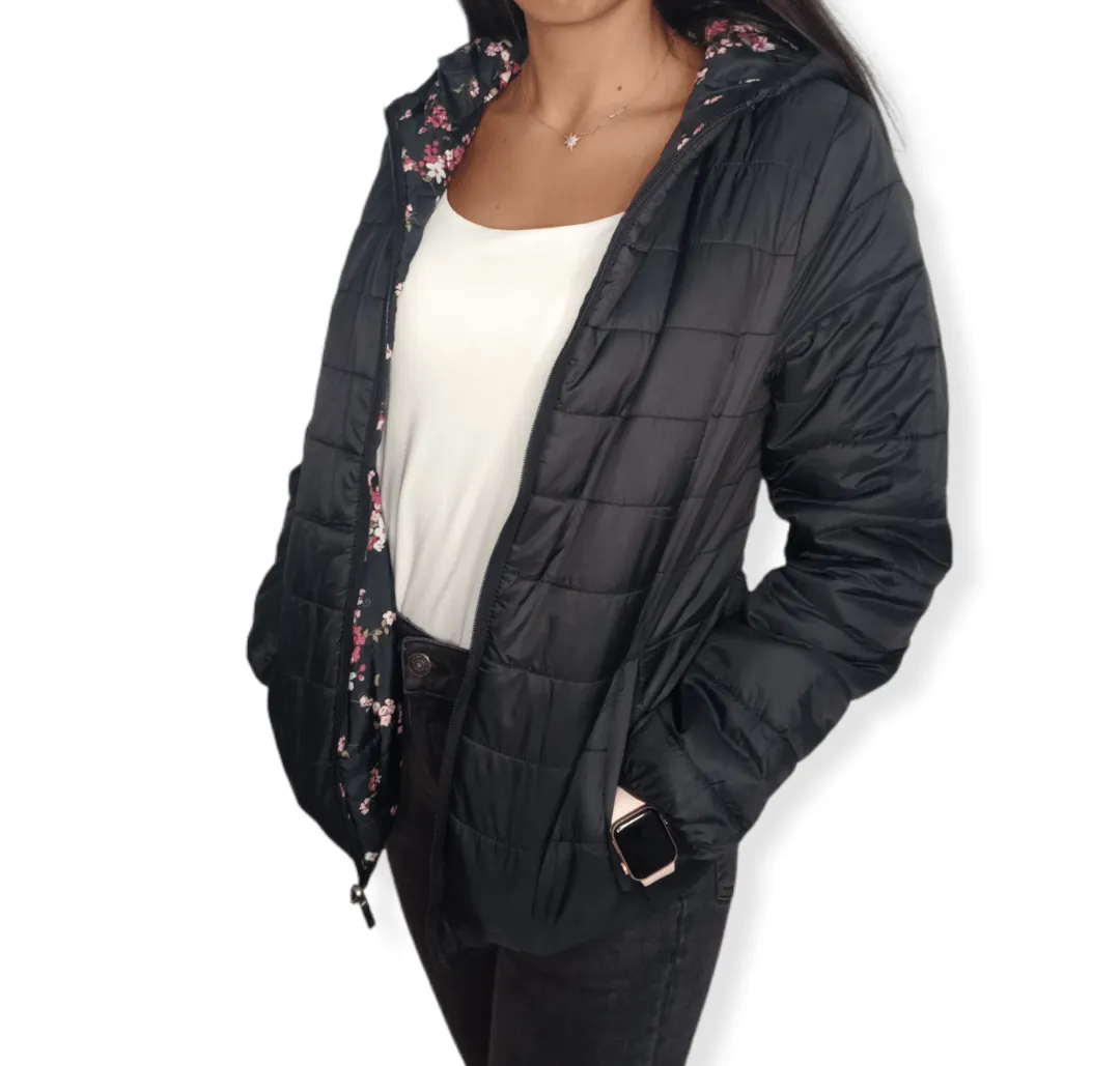 Puffer Women "Double-Face" Jacket - Black x Flowery